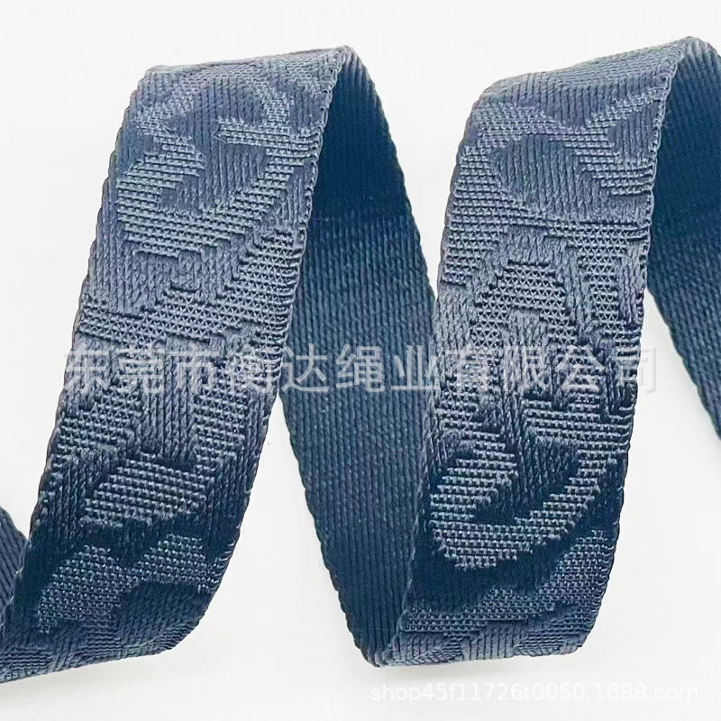 Personalizado poliéster mate monocromático cóncava oscuro jacquard correa de tela bolsas zapatos sombreros cinturón bolsas cinturón cinturón cinturón de mano correa de tela