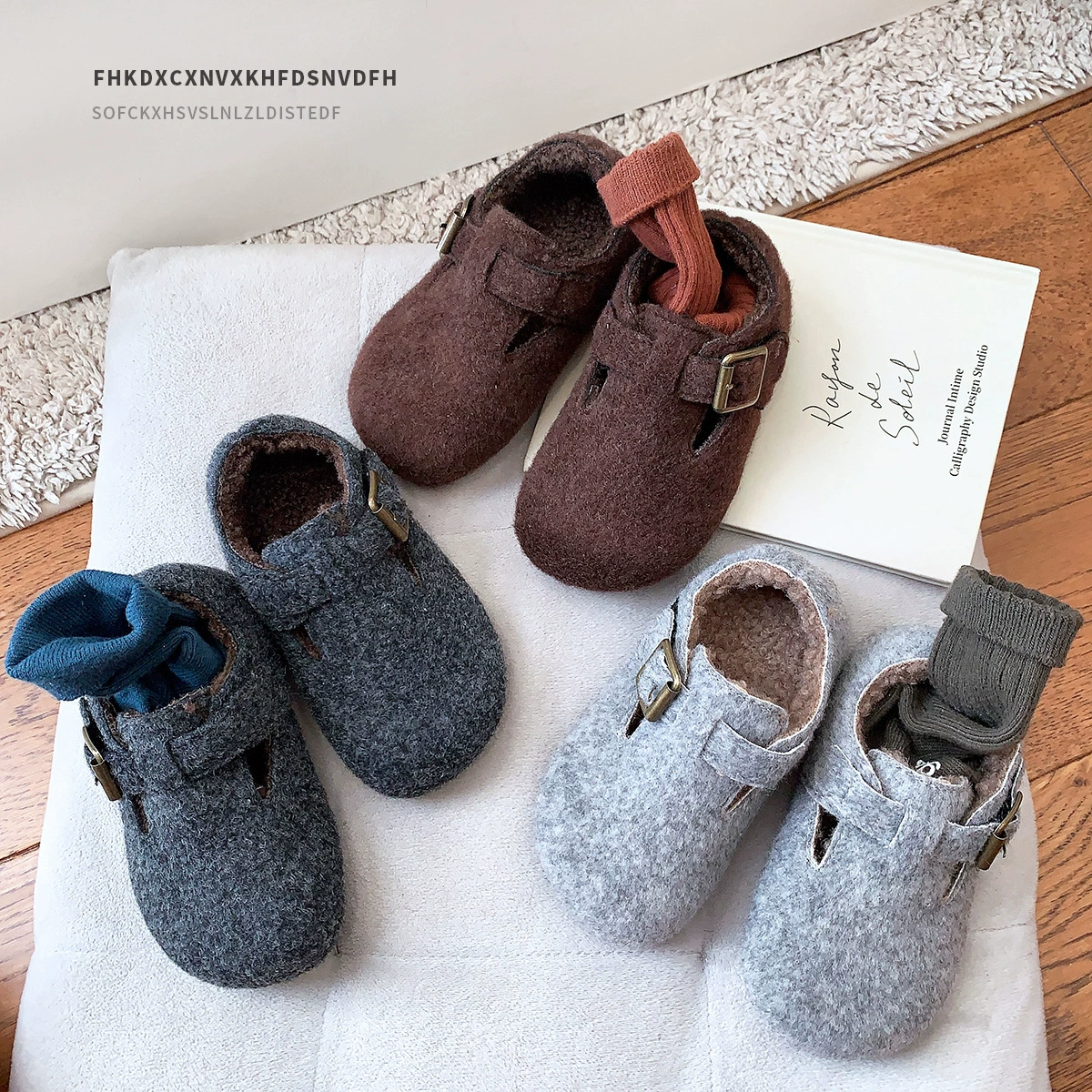 Детская обувь в корейском стиле, зимняя детская хлопчатобумажная обувь для детей 1-3-6 лет, меховая обувь для девочек, плюшевые шерстяные детские туфли Birkenstock