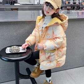 女童棉服2025新款冬装儿童洋气加厚中长款外套冬季小女孩网红上衣