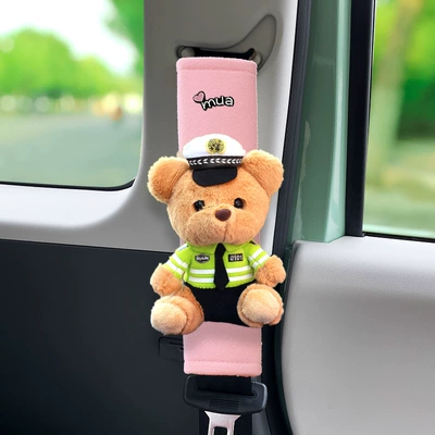 Car Interior Bear Seat Belt – Seat belt shoulder pad - pink-velvet-green-bear