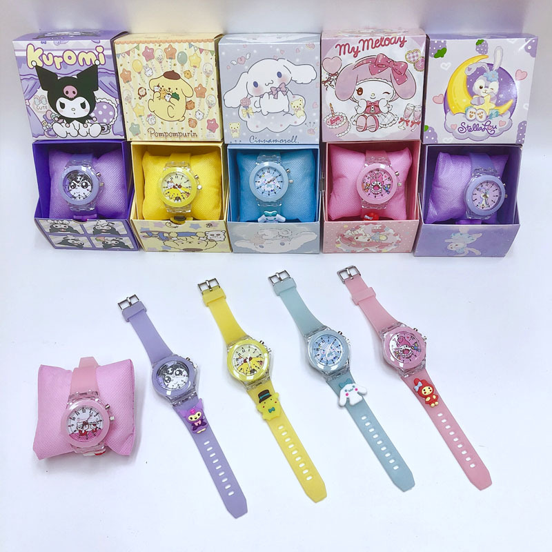 Children's Cartoon Electronic Luminous Watch Kuromi Cinnamon Dog Boxed Watch Gift Watch Toy Watch Birthday Gift