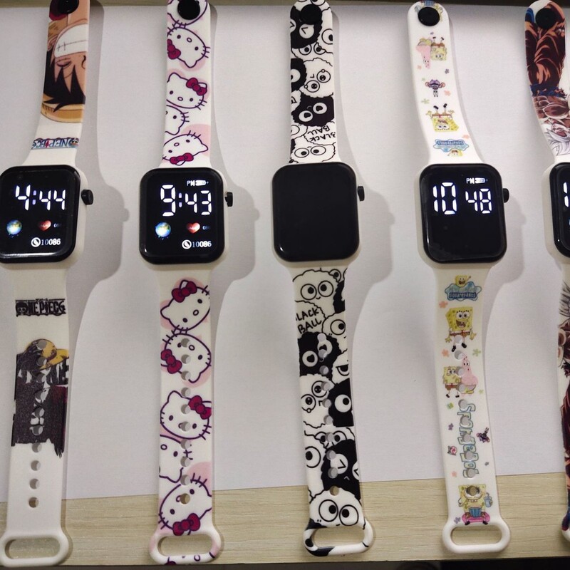 New [Earth] Cartoon Print Button Led Watch Fashionable and Unique Square Shape Children's Student Electronic Cute Style