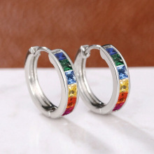 欧美速卖通跨境热销镶钻方形彩色锆石耳扣女轻奢时尚耳圈耳环饰品