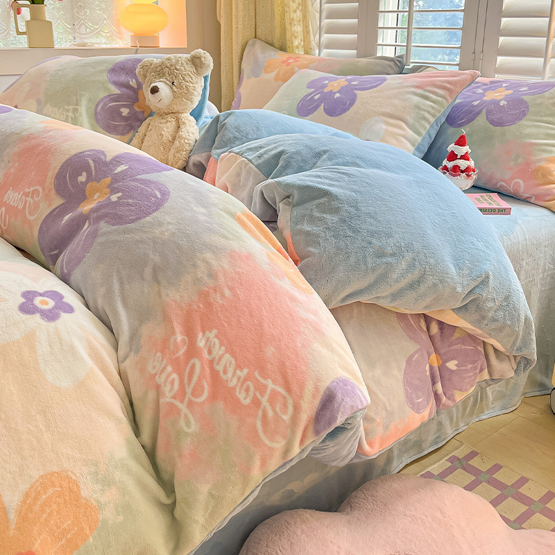 Juego de cuatro piezas de lana de leche gruesa de invierno 2024 nuevo traje de cuatro piezas de lana de coral de doble cara más funda de edredón de terciopelo