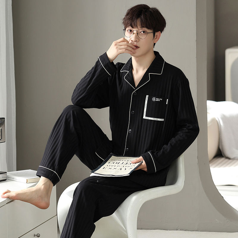 Pajamas de algodón de hombre primavera y otoño de manga larga nueva ropa casera suelta de tamaño grande engordado conjunto de ropa de hombre otoño y invierno