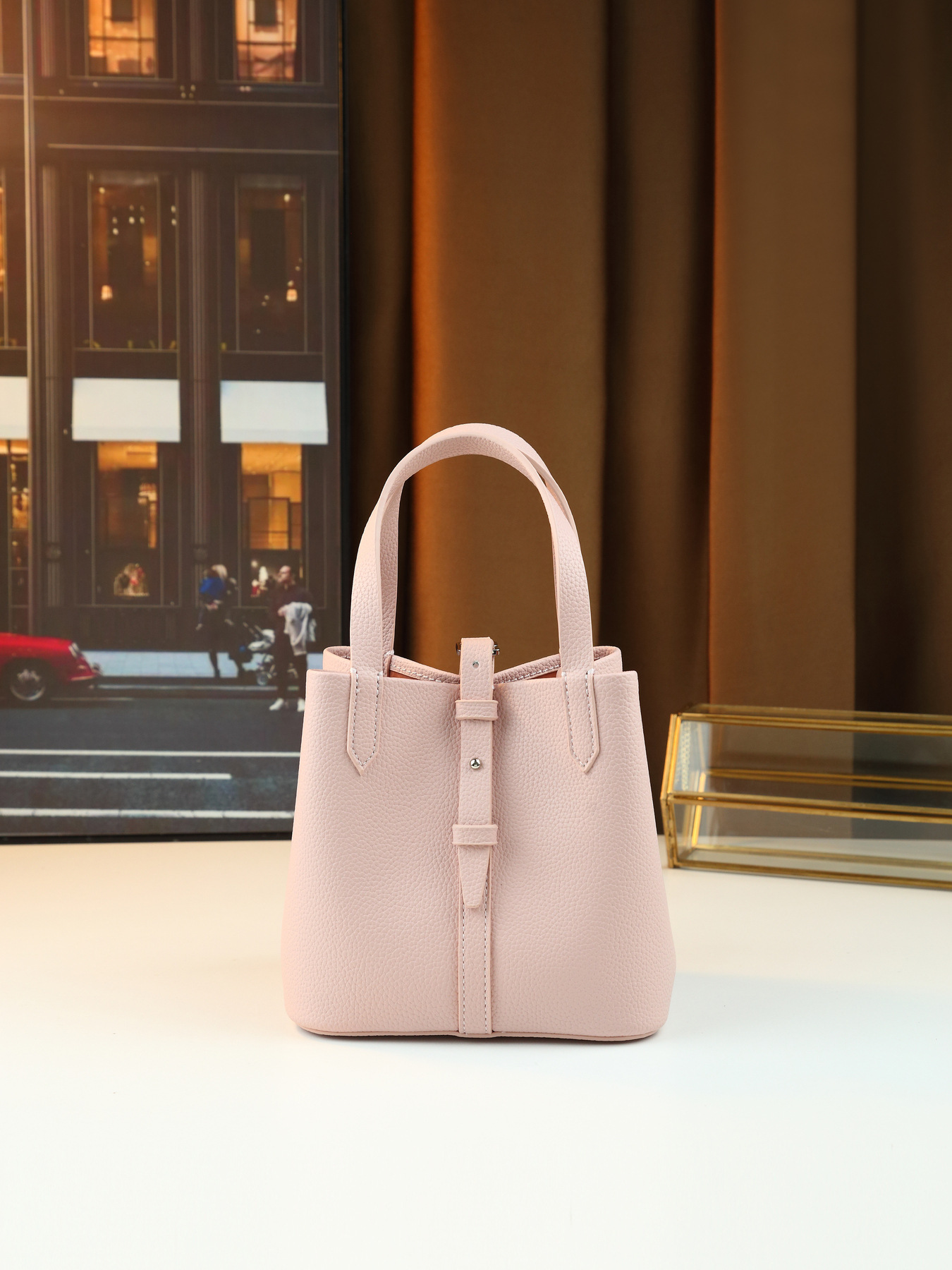 Lychee Pattern Women's Handbag Solid Color Bucket Bag Versatile Shoulder/Crossbody Bag For Commuting PU Leather Zipper Closure Medium Size_voghion.com