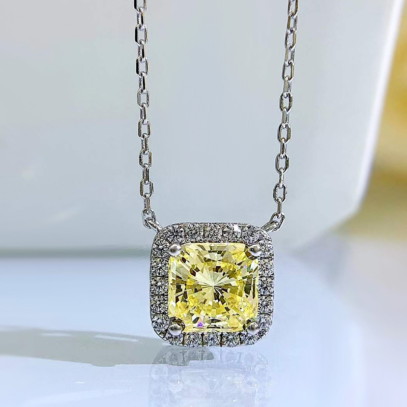 14g Weight High Carbon Diamond Inlay Material Pendant Necklace Classification cable chain Chain Type 1 Piece Quantity Holiday, Daily Occasion 925 Sterling Silver Material Square Pattern Women'S Gender Plating, Inlay Design Simple Style Style 925 Sterling Silver Cable Chain Plating Inlay Square High Carbon Diamond Pendant Necklace 6