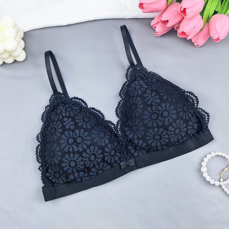 Europa y América de encaje sexy copa triangular francesa cabra hermosa ropa interior de espalda simple y ligera sin anillo de acero para estudiantes sujetadores de pecho