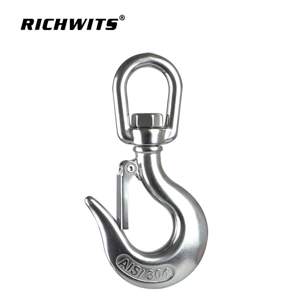 RICHWITS不锈钢304 316 圈式旋转货钩  万向钩起重吊钩 保险货钩