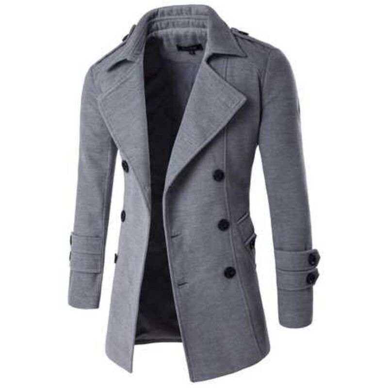 Autumn and Winter Men's Casual Wool Coat with a Turn-Down Collar, Mid-Length Wool Coat, Slim Wool Coat, Wool Jacket 9280 Black