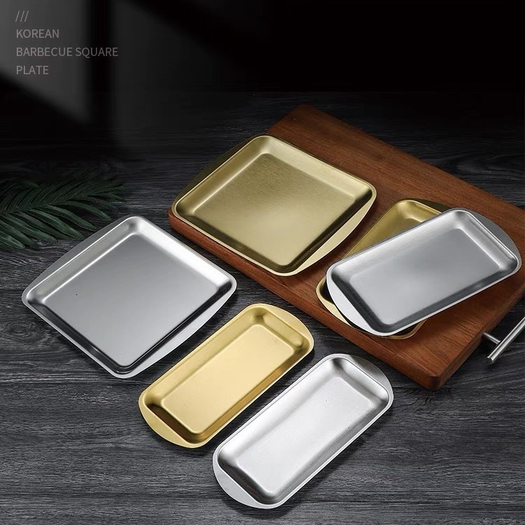 304方盘家用长方形盘子酒店餐厅金色小吃点心盘烧烤烤肉托盘