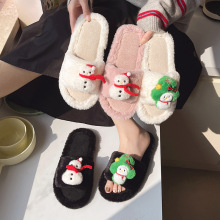 网红卡通毛毛拖鞋女2025冬季新款家居防滑加绒保暖一字型棉拖鞋