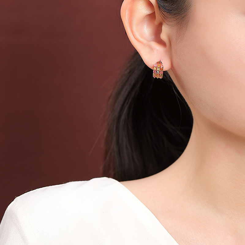 Bông tai bạc S925 mạ vàng hồng đính tourmaline đơn giản tinh tế — Một cặp (màu tourmaline ngẫu nhiên)