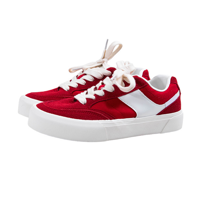 White Deer Shoes College Style Red Spliced Wear Sneakers 2025 New Thick-Soled Suede Women's Casual Shoes