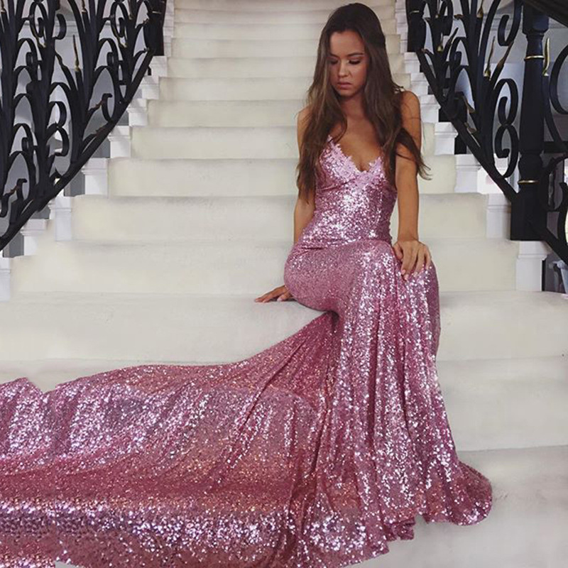 Vestido de Noche Sexy con Tirantes Finos y Lentejuelas, Estilo Europeo y Americano, Nuevo Verano 2025, para Mujer, Estilo Amazon y eBay