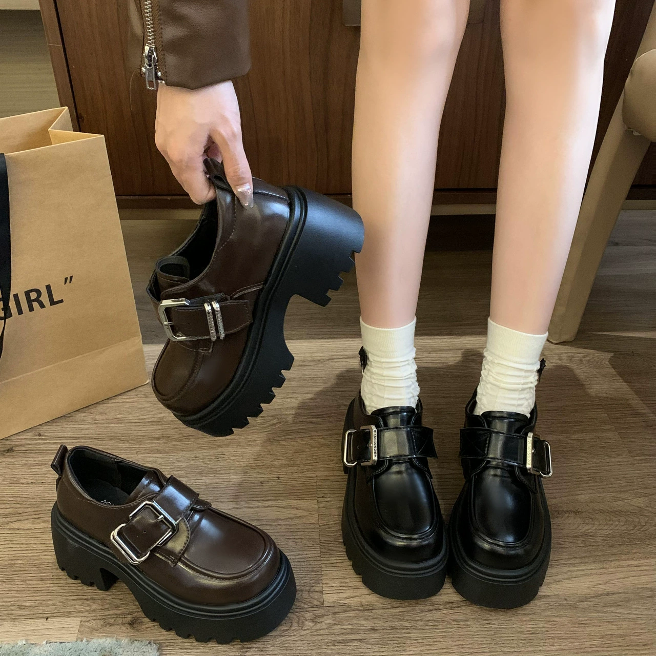 Ретро британский стиль, дикая кожаная обувь, женская 2025 осень новый кекс с толстым дном, увеличенные юбки, одиночные туфли Lefu