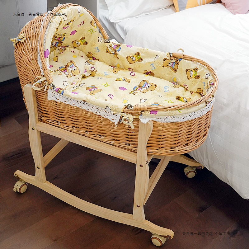 Rattan Baby Cradle Bed Newborn Portable Portable Basket Car Soothing Sleeping Basket Baby Bed Cradle Solid Wood