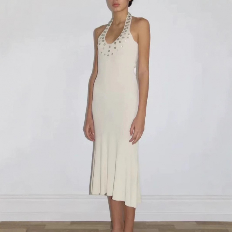 Paloma Wool Spanish Asymmetrical Mother-Of-Pearl Sequin Knitted Long Skirt Slim Dress Women's Summer Paloma Wool Spanish Asymmetrical Mother-Of-Pearl Sequin Knitted Long Skirt Slim Dress Women's Summer