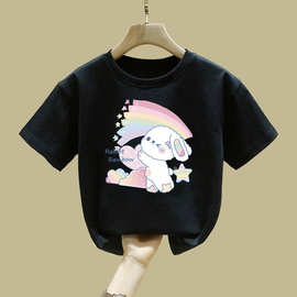 2062#纯棉女童装白色t恤新款短袖韩版洋气中大儿童宽松百搭上衣夏