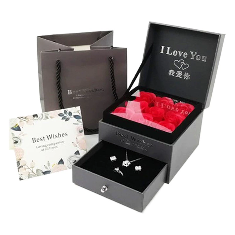 Jin Hongyu Новая Европейская и американская шкатулка для ювелирных изделий двухслойная коробка для хранения ювелирных изделий Подарочная коробка с розой вечный цветок упаковочная коробка