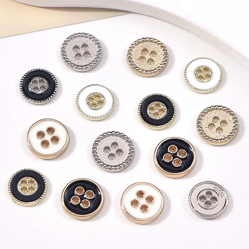 Round Classic Round High-end Metal Button Shirt Short-sleeved Cardigan Shirt Long-sleeved Men's and Women's Decorative Chanel Style