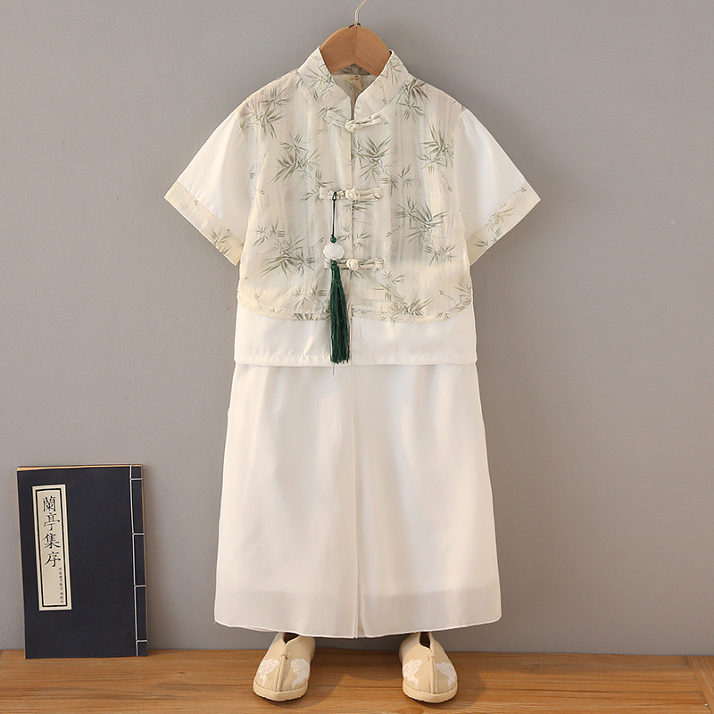 Men's Summer High-End Short-Sleeve Formal Dress for Children, Chinese Style Summer Wear, New Chinese Style Super Fairy Tang Suit, Chinese Traditional Costume Set
