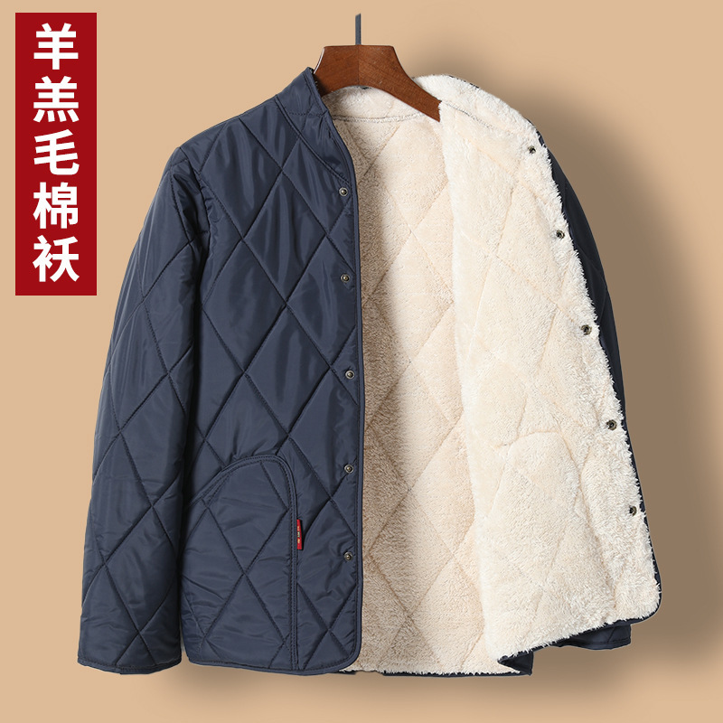 Old People's Cotton-padded Coat fleece-lined Thickened Dad's Cotton-padded Coat Grandpa Lamb Velvet Warm Cotton-padded Coat Home Loose Small Cotton-padded Coat