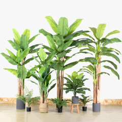 手触りの葉、模擬バナナの木、緑の植物、大きな鉢植え、大きな造園、緑の植物の装飾品、模擬木、熱帯バナナの木