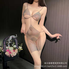 欢襟情趣内衣镂空性感吊带连体透视璀璨夜店女郎连衣裙调情套装