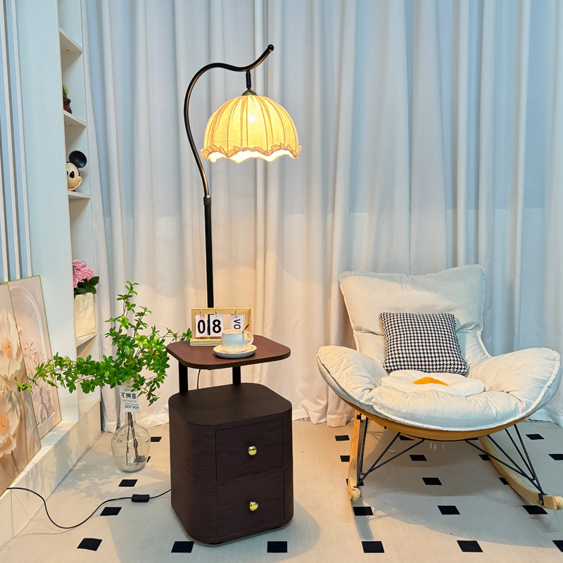 Medieval Style Bedroom Bedside Table Integrated Table Lamp Living Room Sofa Floor Lamp Shelf Atmosphere Fishing Lamp