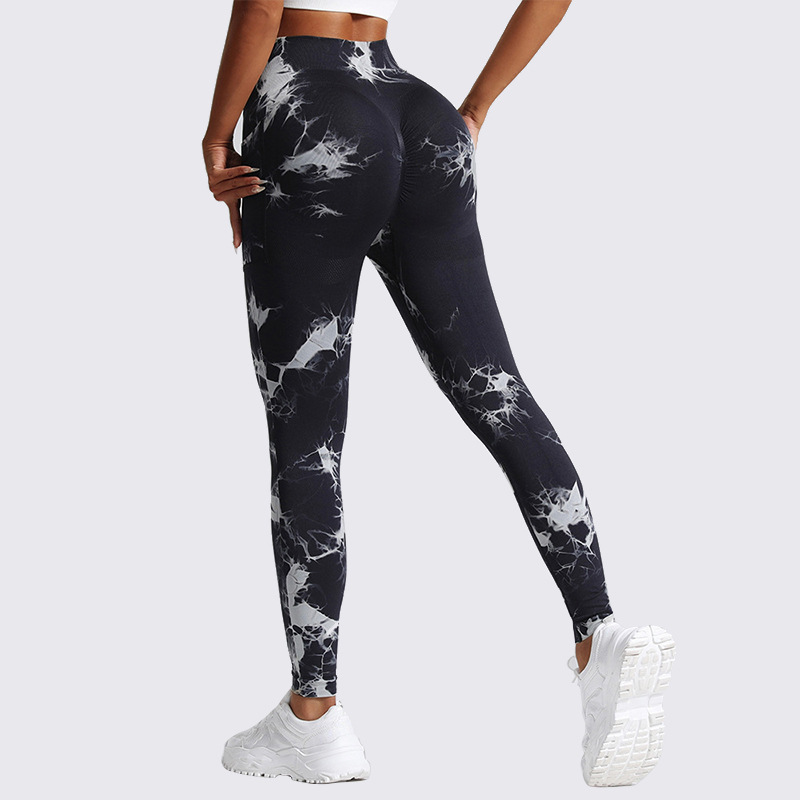 Tie Dye High-Waisted Women's Yoga Pants Breathable Sweat-Wicking Peach Fitness Cropped Sports Tights_desvips.com