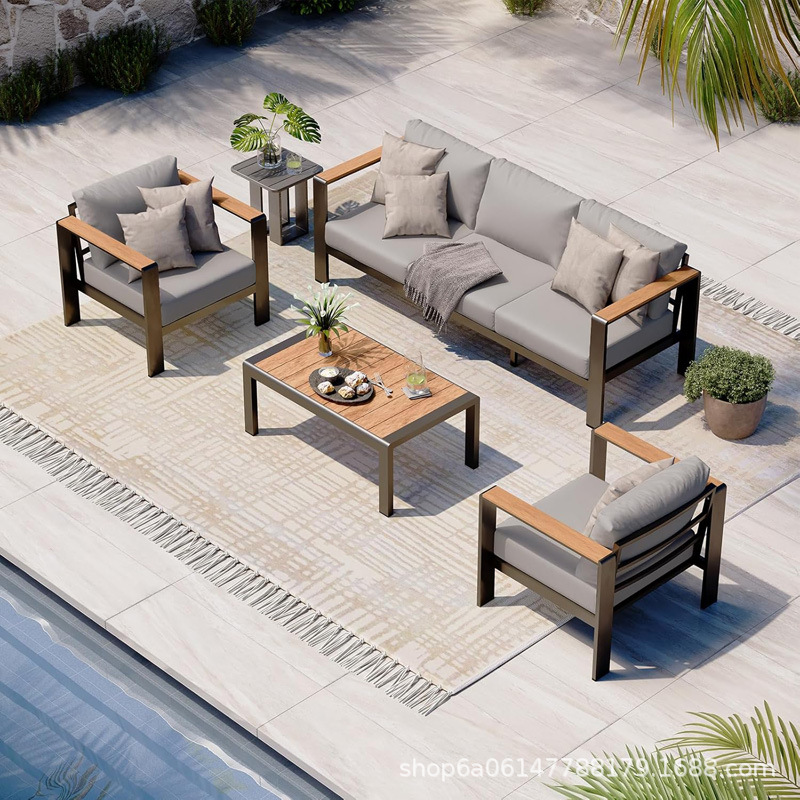 Outdoor Single and Double Sofa Courtyard Outdoor Waterproof Sun Protection Terrace Garden Aluminum Alloy Leisure Coffee Table Furniture Combination