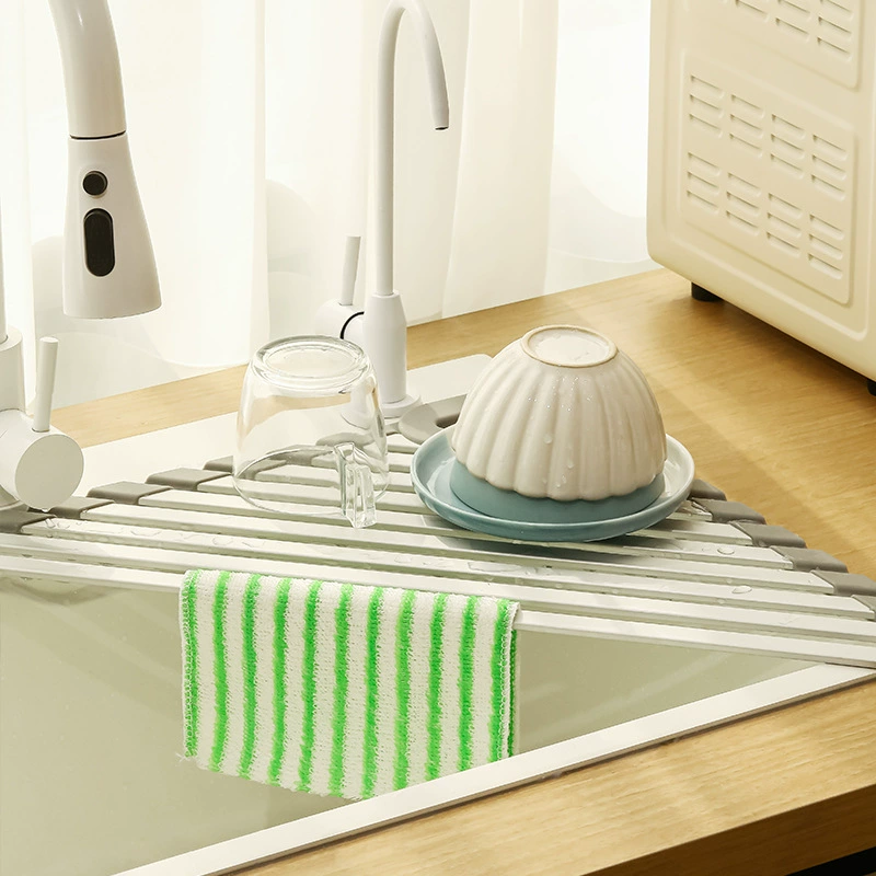 dgreohomme Kitchen Sink Drain Rack Bowl Plate Dish Corner Storage Organizer in Gray or Silver White