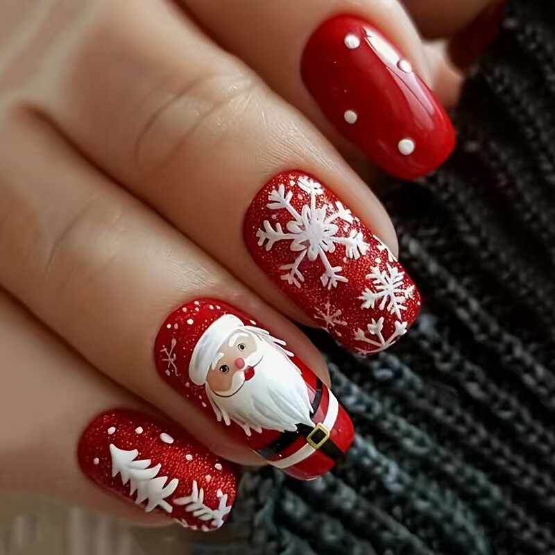 Cross-Border Snowflake Manicure Patches, Popular Winter White Snowflake Snowball Star Nail Patches, Simple and Elegant 24 Pieces