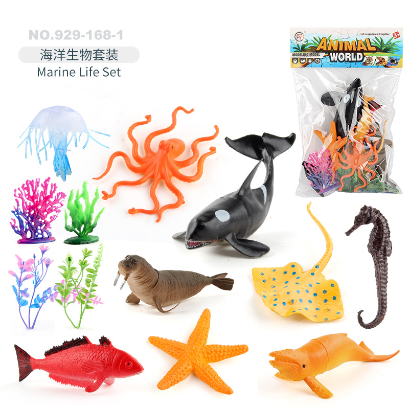 Simulación transfronteriza mini modelo de vida marina delfín tortuga ballena tiburón pulpo pingüino decoración estática traje de juguete