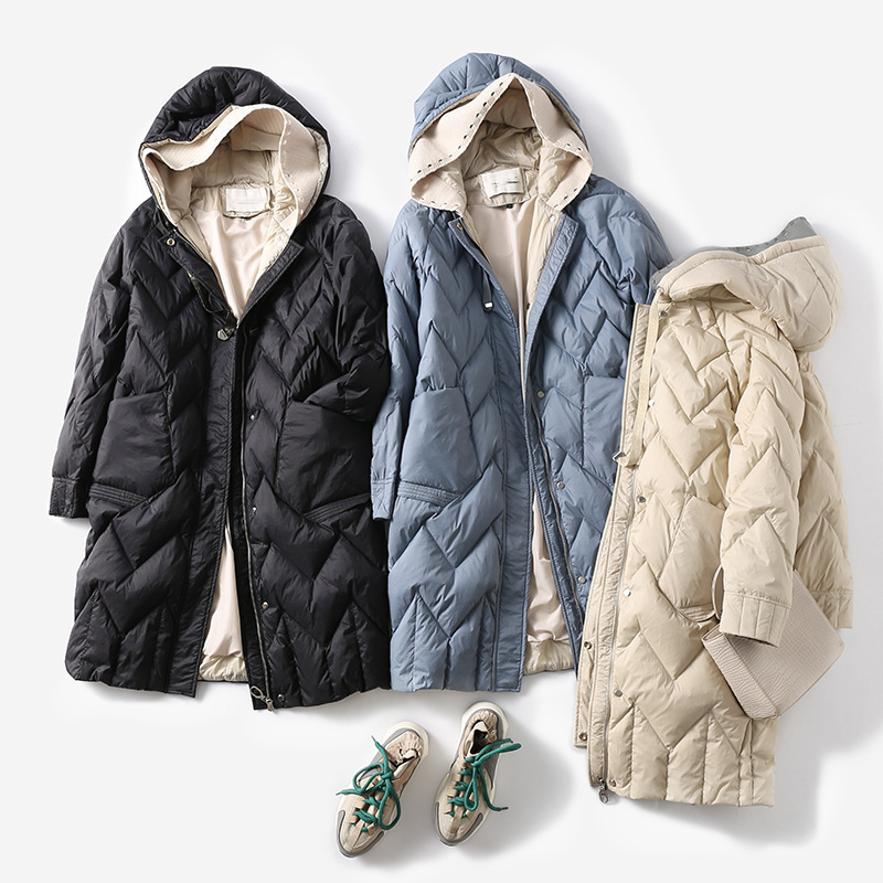 Cross-Border Autumn and Winter Korean Style Loose down Jacket Women's Korean Style Hooded Loose Outwear Medium Thick Knitted Hat White Duck down