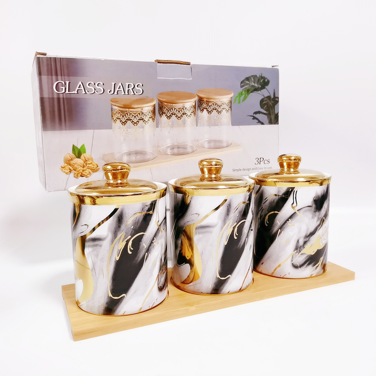 Exportación transfronteriza sellado Jar galvanoplastia de almacenamiento de cerámica tarro con almacenamiento de estante de hierro Jar café té Jar