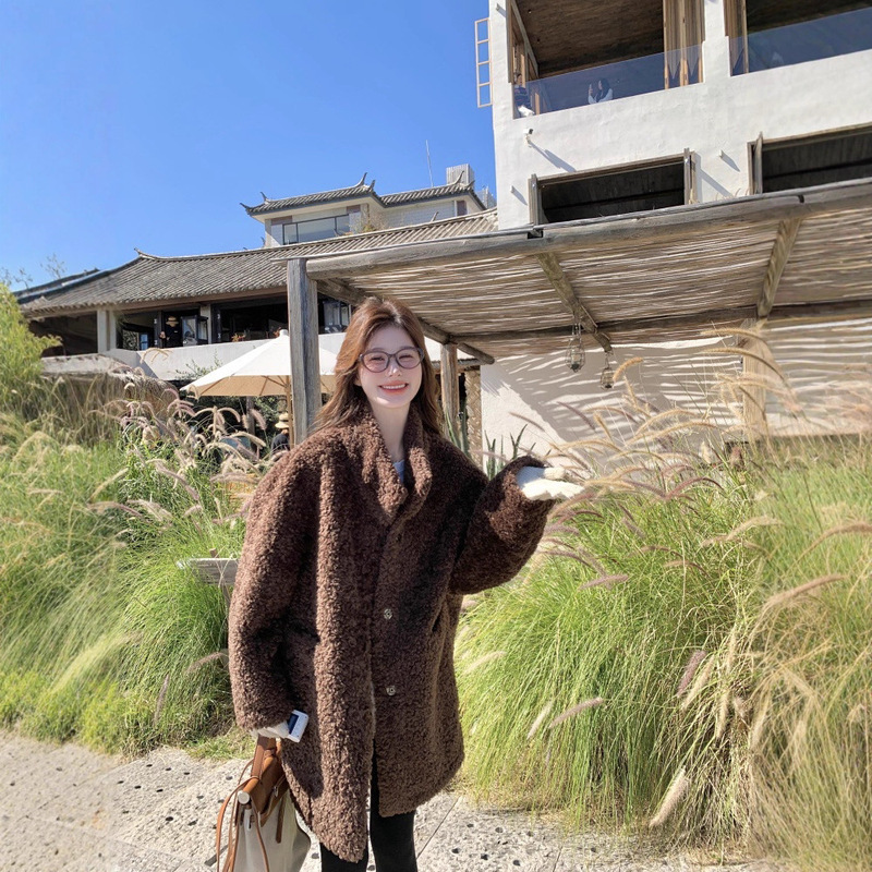 Loose-Fitting Slimming Faux Lamb Wool Eco-Friendly Fur Coat Korean Style Fur Coat