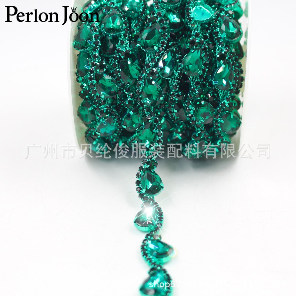 ML231 de alta calidad multicolor súper flash forma de gota de agua forma de gota de agua cadena accesorios de ropa de bricolaje borde