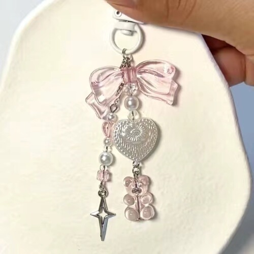 [Pink Bear Dreamland] Beaded bag hanging small pendant key chain camera chain cute niche ins style pendant ins