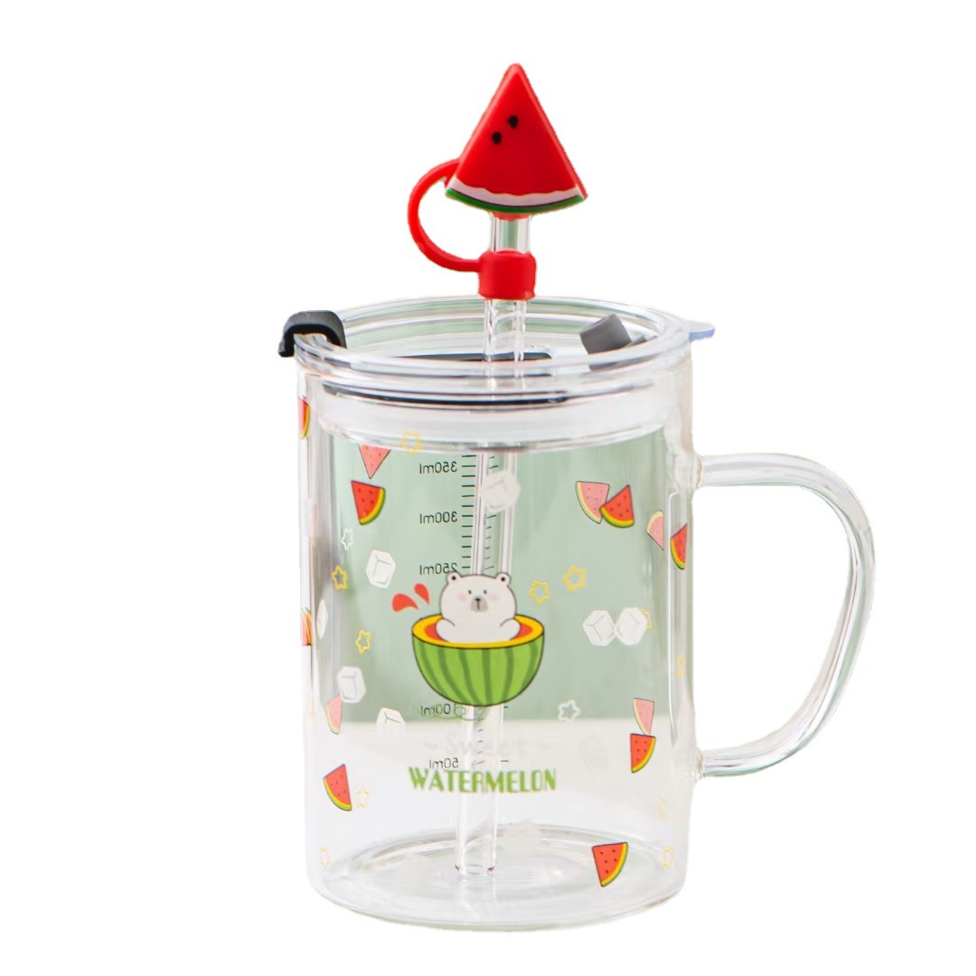 Taza de paja de vidrio de fruta de verano escala regalo oficina taza de limón personalidad simple taza de alto aspecto