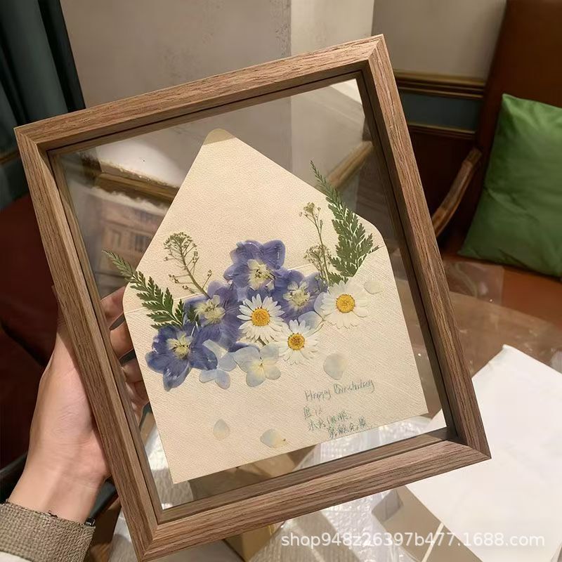 Double-Sided Transparent Spring Letter Photo Frame Handmade DIY Dried Flower Embossed Envelope Greeting Card Couple Ornaments for Friends