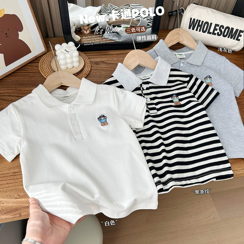 Дышащая детская polo-поло, летняя одежда, форма для мальчиков, эластичная футболка с коротким рукавом