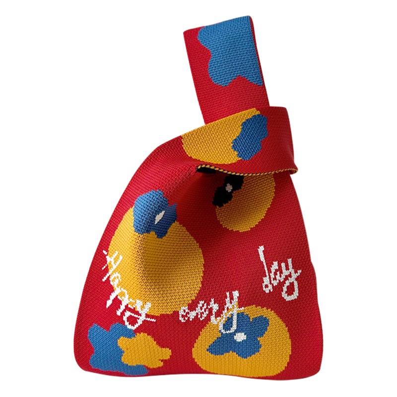 Año nuevo rojo festivo regalo de mano bolso de punto bolso de la suerte de las mujeres de moda todo fósforo caqui bolso de mano