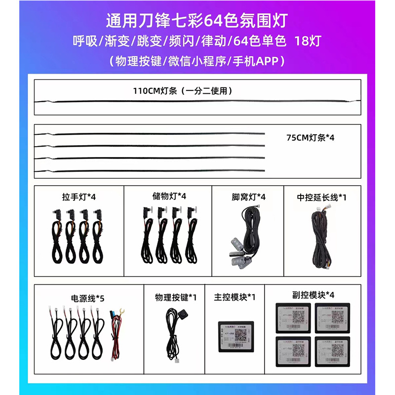 Coche roscado-Lámpara de atmósfera libre universal App control atmósfera lámpara LED acrílico invisible atmósfera lámpara Coche