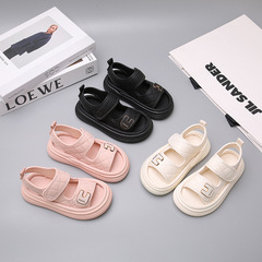 兒童女童運動涼鞋2024夏季新款休閒男童小童魔術貼露趾沙灘鞋軟底