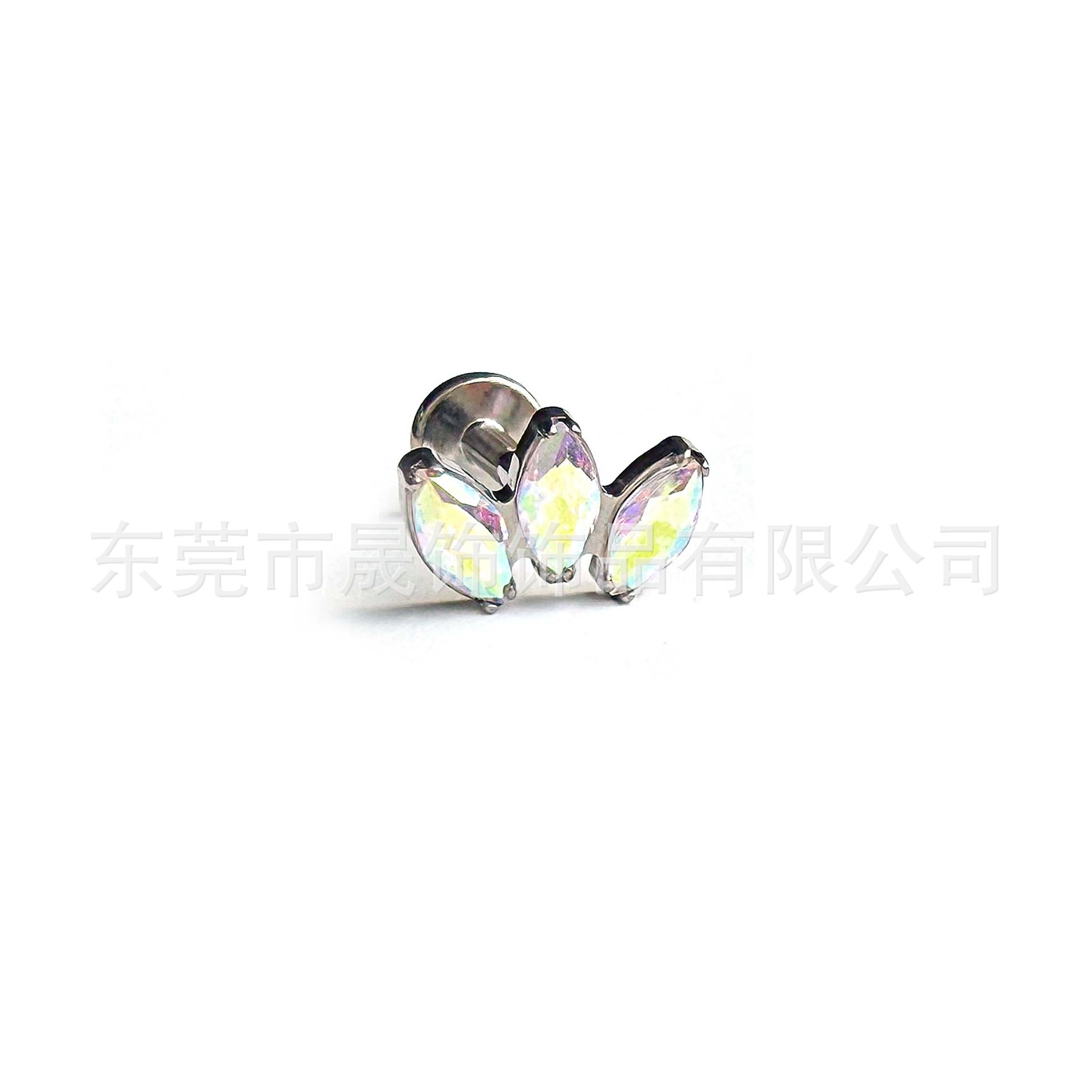 F136钛三马眼冠冕锆石耳钉唇钉G23钛合金人体穿刺饰品配件头唇部