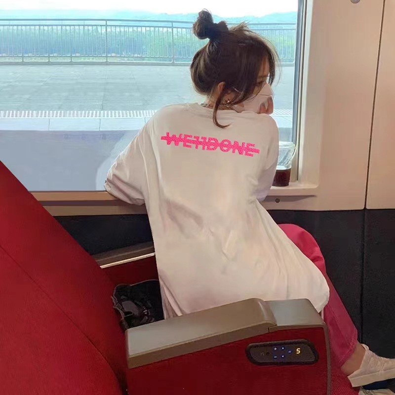 We11one夏の新型カラーライン粒子発泡純綿カジュアル半袖tシャツ男女カップルモデル