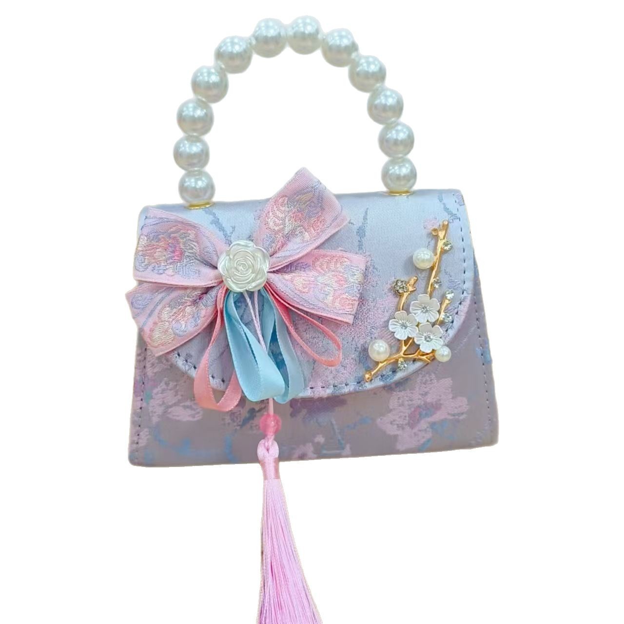 Bolso de princesa de estilo chino bolso de cadena bolso de perla bolso de mano para niñas bolso de accesorios de ropa de vestir regalos del día del niño
