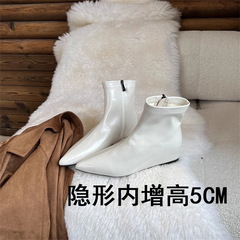 MuXuan~5cm高さアップショートブーツ女性用2025秋冬新作韓国風シンプルサイドジッパーポインテッドトゥショートブーツ